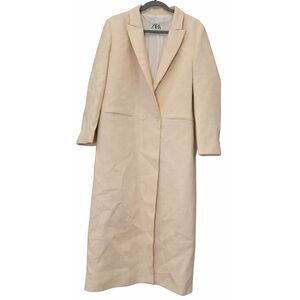 Zara womens large cream long ankle coat cotton wool light spring jacket